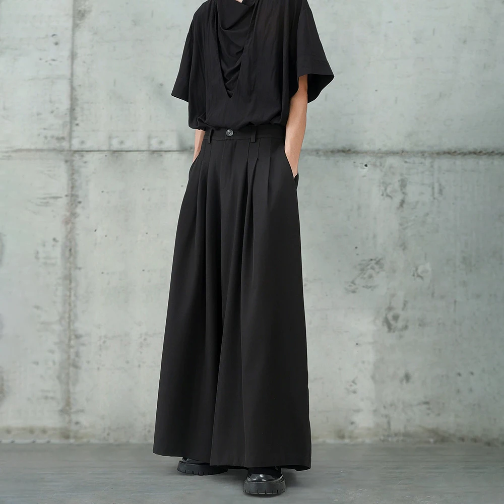 XS-5XL Summer New Unisex Solid Color Wide-Leg Skirt Pants American Retro Fashion Trend Casual Loose Breathable Neutral Bottoms