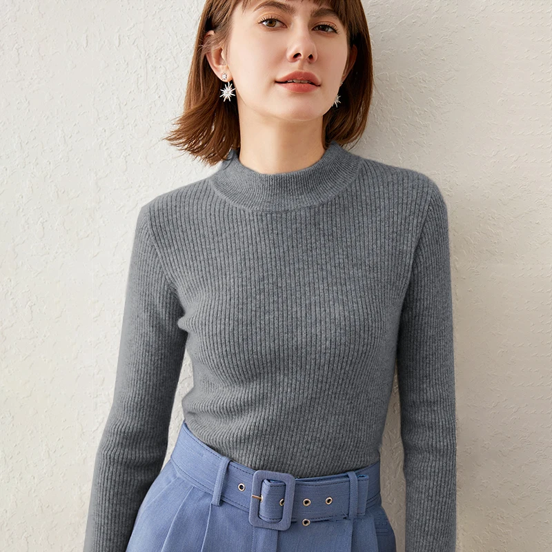 Korean Solid Color Half Turtleneck Long Sleeve Versatile Slim Knitted Sweater For Women