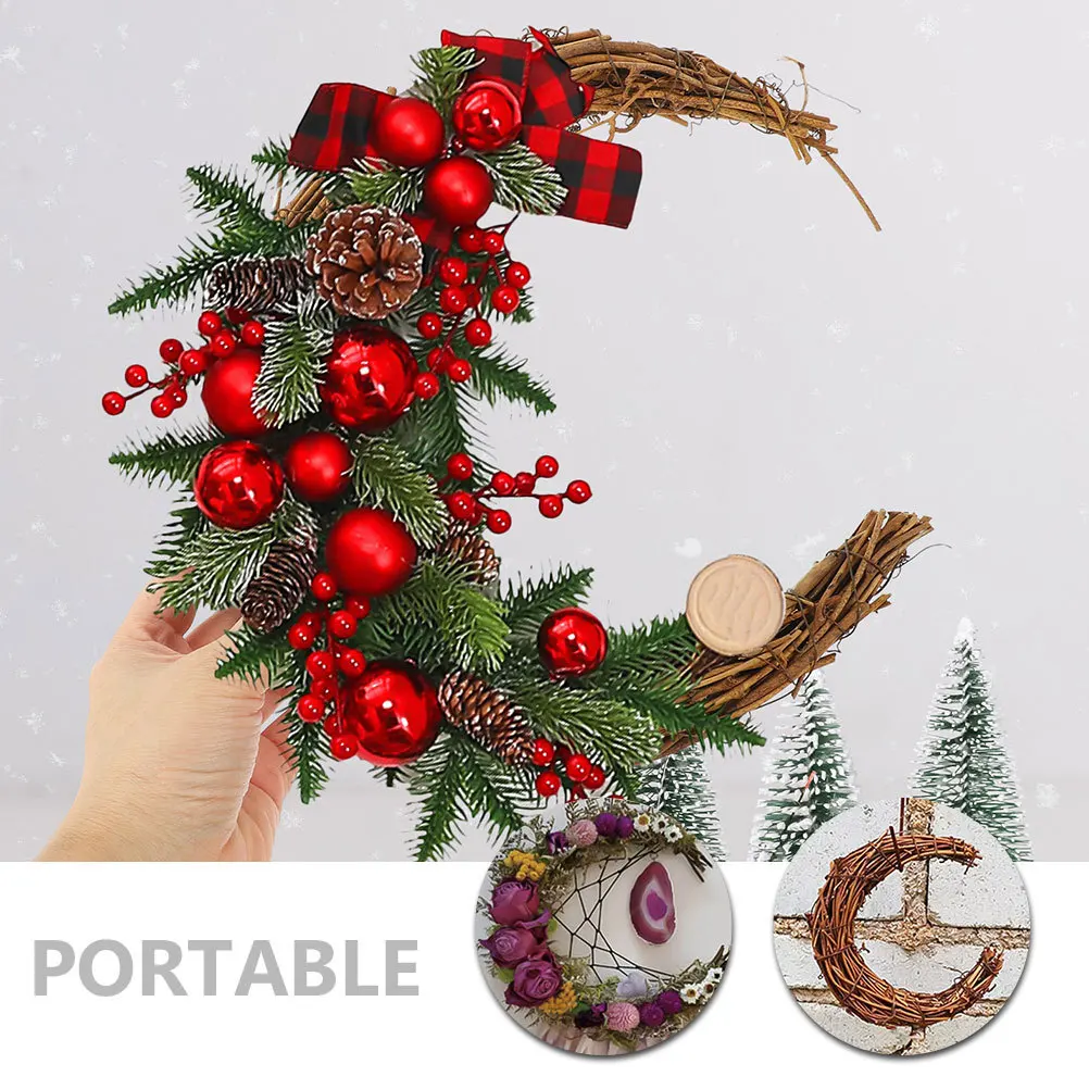 

2Pcs DIY Rattan Hoops Moon Shape Wreath Frame for Holiday Party Decoration Floral Arrangement Hand Woven Garland Craft Supply