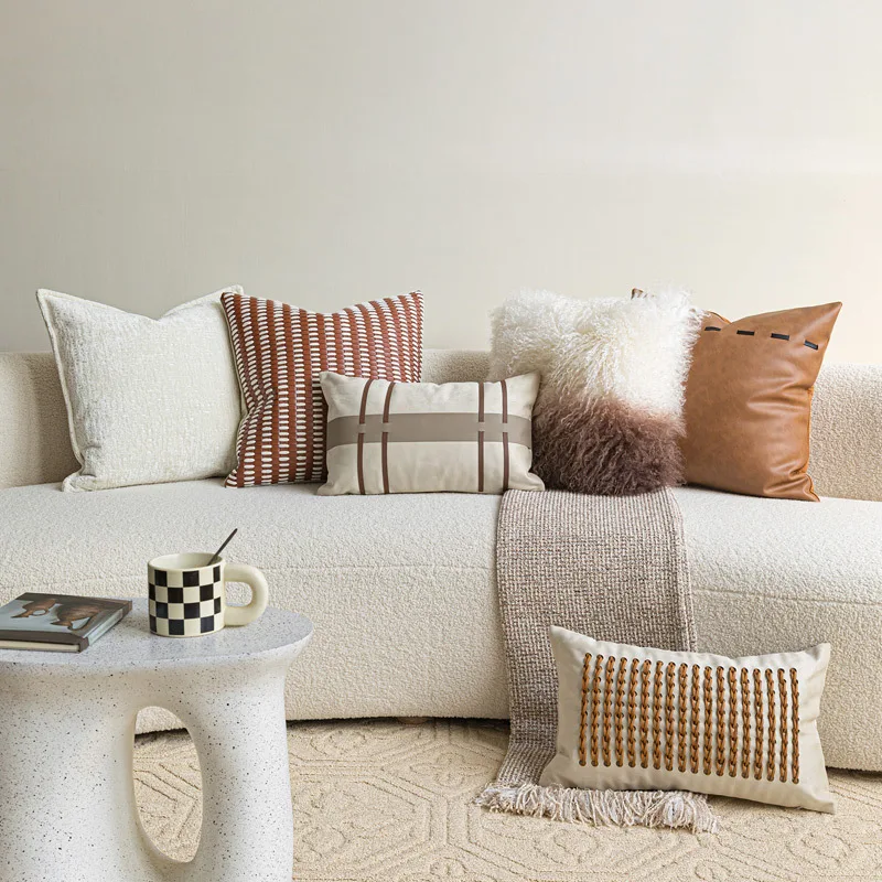 Design Luxury Cushion Cover 50x50cm Orange And White Leather Woven Square Pillowcase For Home Hotel Bed Living Room Sofa