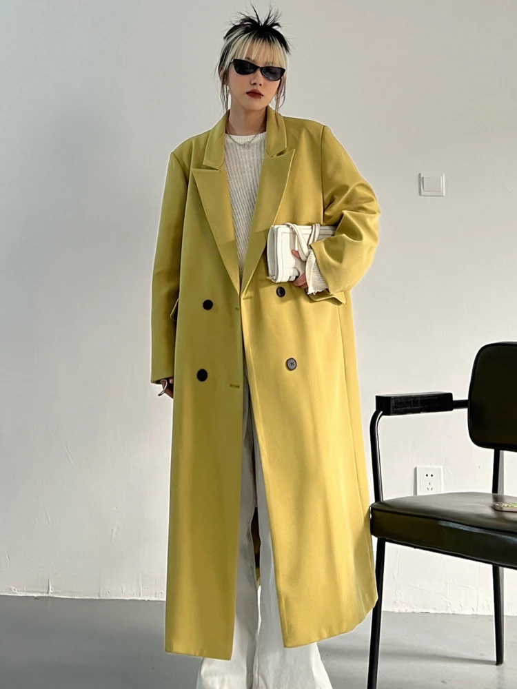 

Autumn Winter New 2022 Trench Women Loose Casual Lapel Long Sleeve Single-breasted Solid Color Temperament Coat