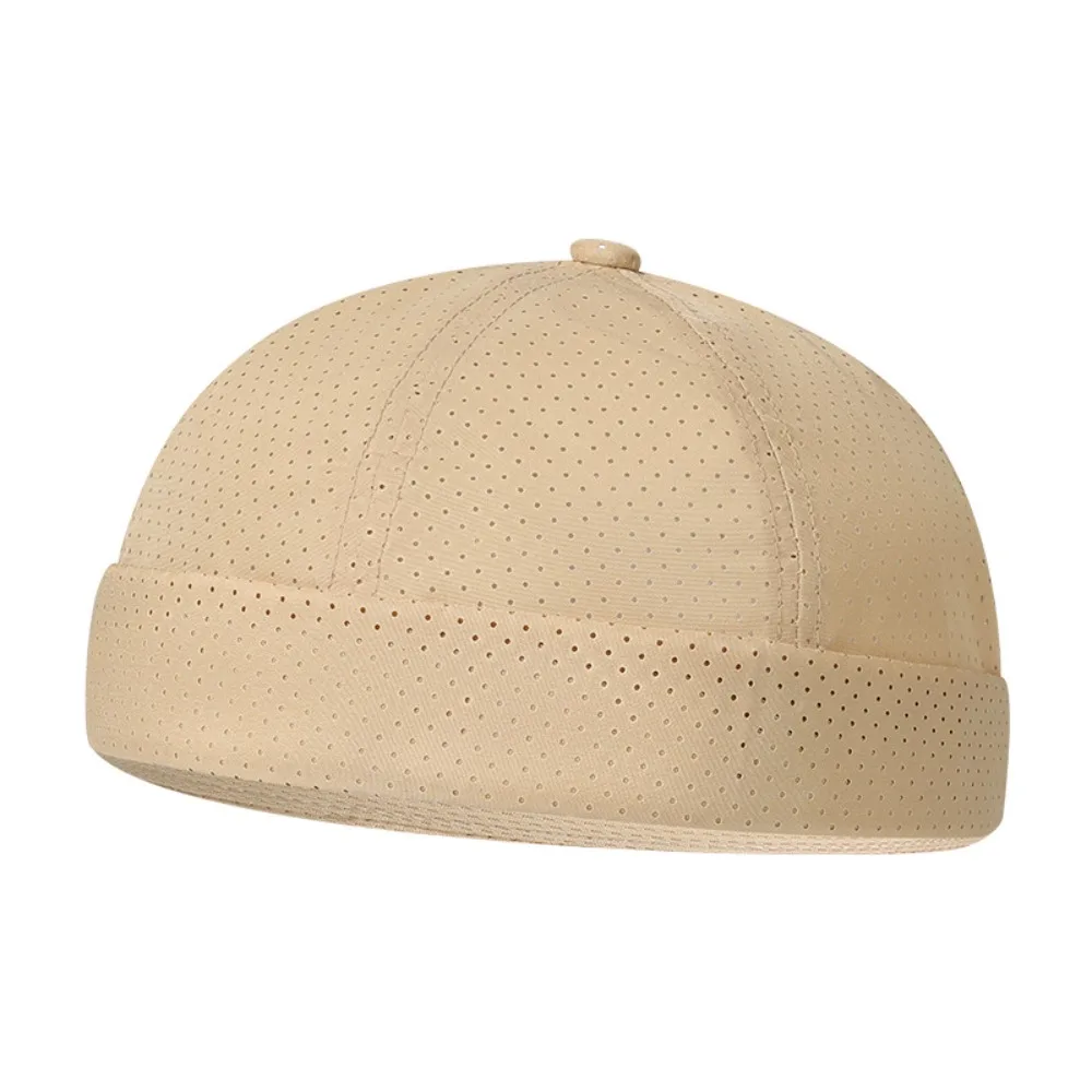Fashion Retro Brimless Docker Cap Adjustable Solid Color Mesh Hat Quick Drying Breathable Melon Skin Caps Unisex