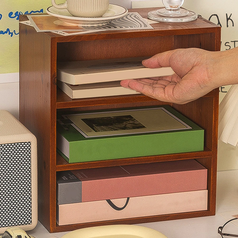 

Solid Wood Storage Rack 3 Layers Desktop Organizer Bookshelf Wooden Cup Holder Small Shelves Expandable Tea Makeup Tools