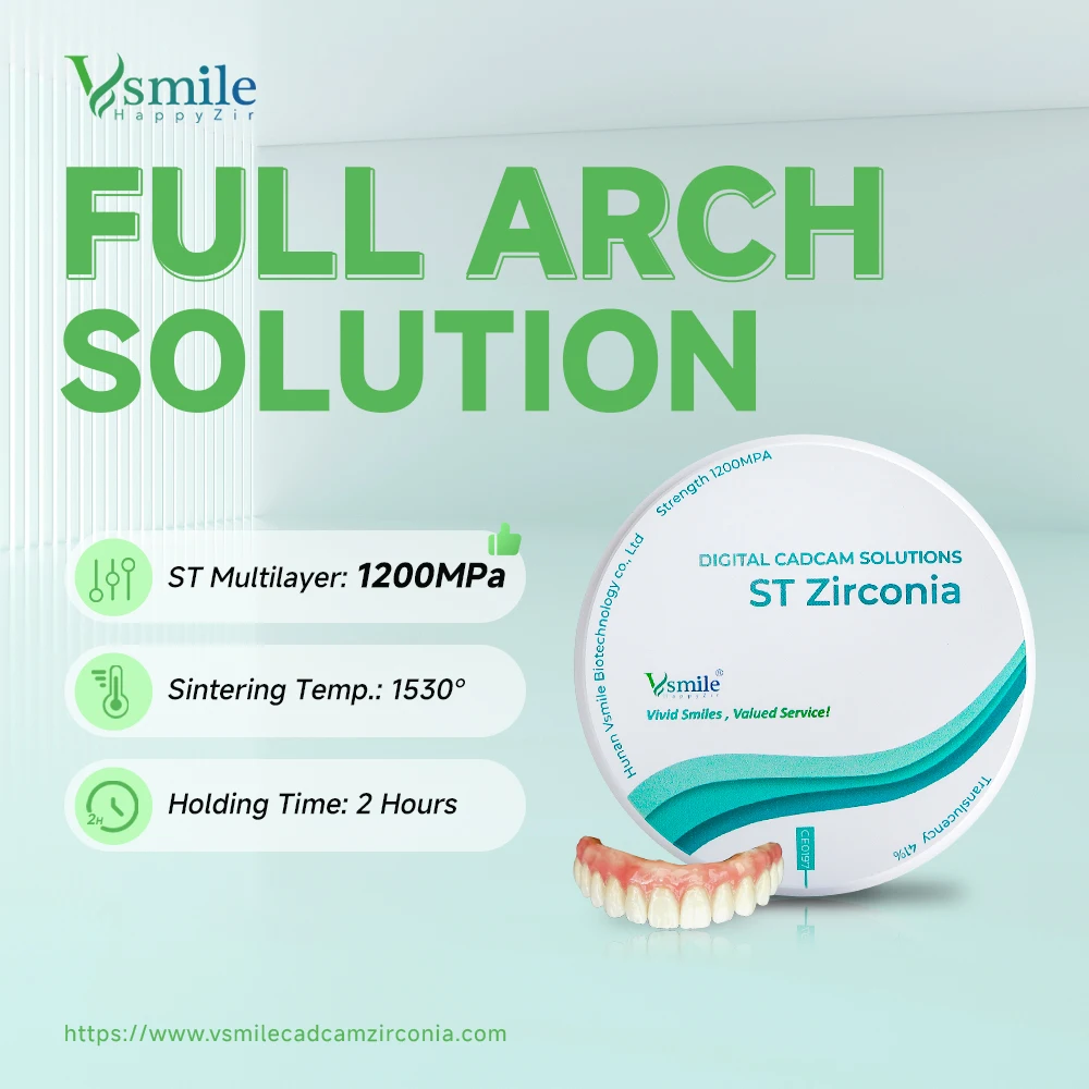 

High ST Multilayer zirconia 98mm A2 Dental Lab with Milling Machine Dental Long Bridge Full Arch