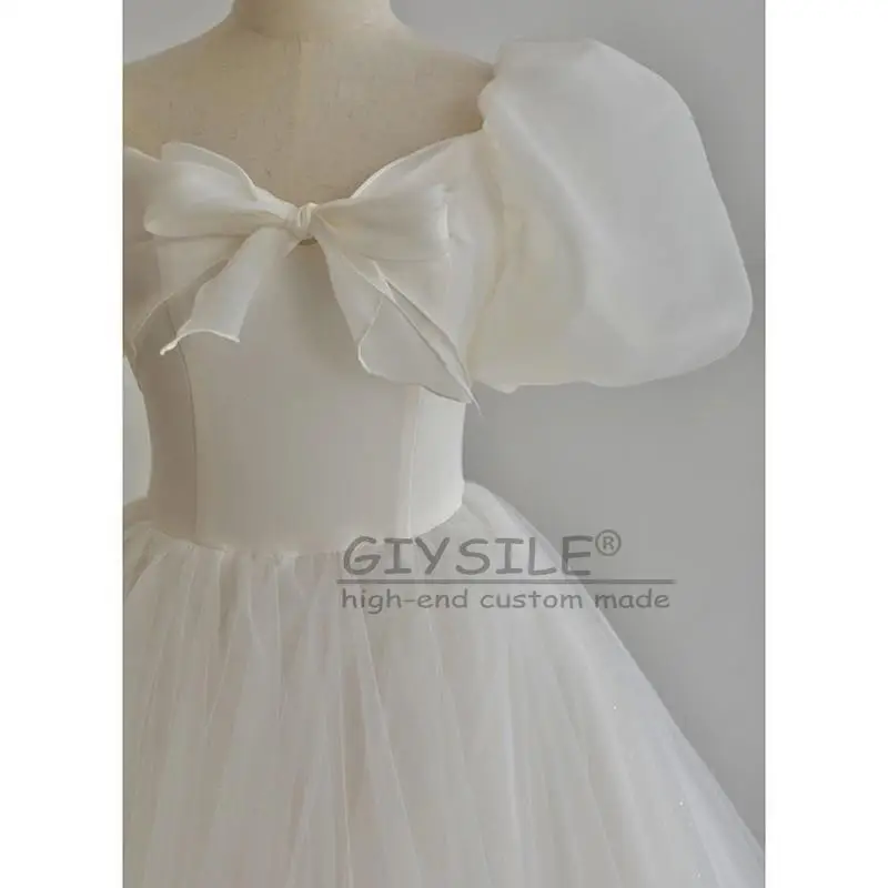 GIYSILE فساتين زفاف بيضاء مخصصة للأميرة خفيفة فاخرة 2025 جديدة فرنسية بسيطة بأكمام فقاعية فساتين زفاف صور الزفاف