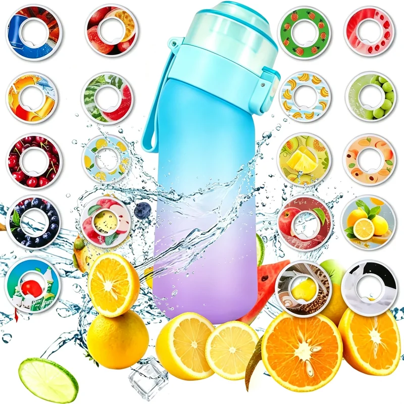 500ML Sports Air Water Bottle BPA Free Fruit Scent Pods Air Flavor Caps Leak Proof Sports Water Cup for Outdoor Running Gym