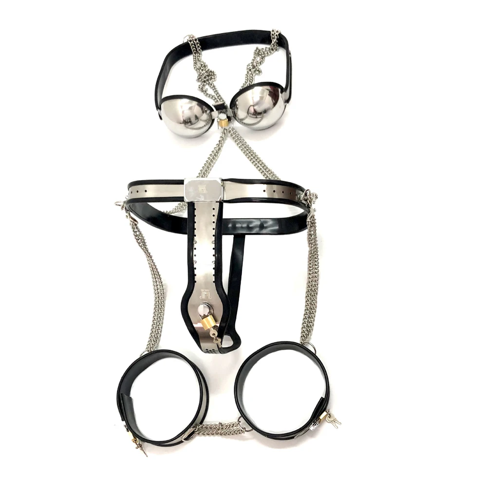 3pcs/set Chastity Belt Device Stainless Steel Bra Underwear Thigh Ring Chastity Pants BDSM Bondage Sex Toys for Woman Men Gay