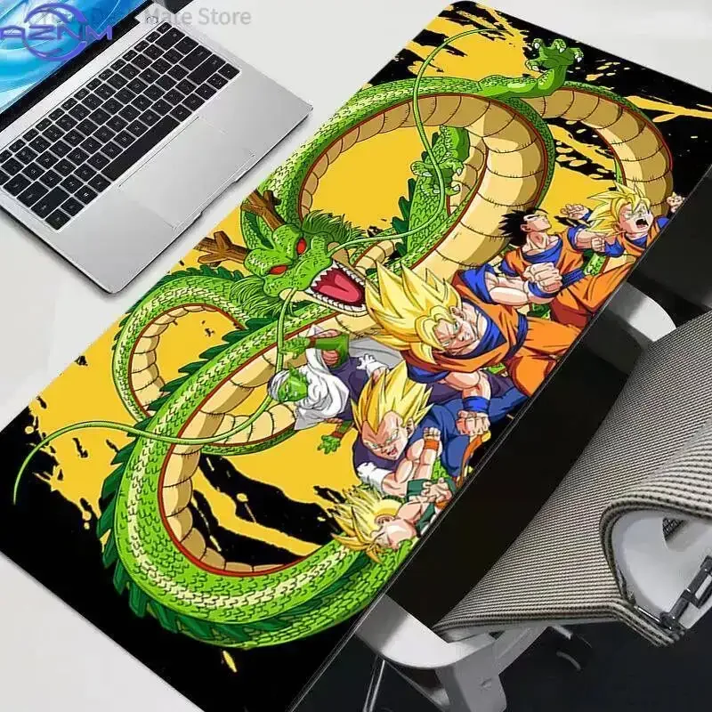 Anime Dragon Ball Shenron & Super Saiyan Characters Mouse Pad, Rubber Non Slip Gaming Desk Mat, Classic Anime Yellow Background