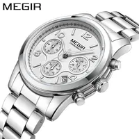 MEGIR Women's Chronograph Quartz Watch Ladies with 24 Hours and Calendar Display Stainless Steel Strap Wristwatch Gift for Wife