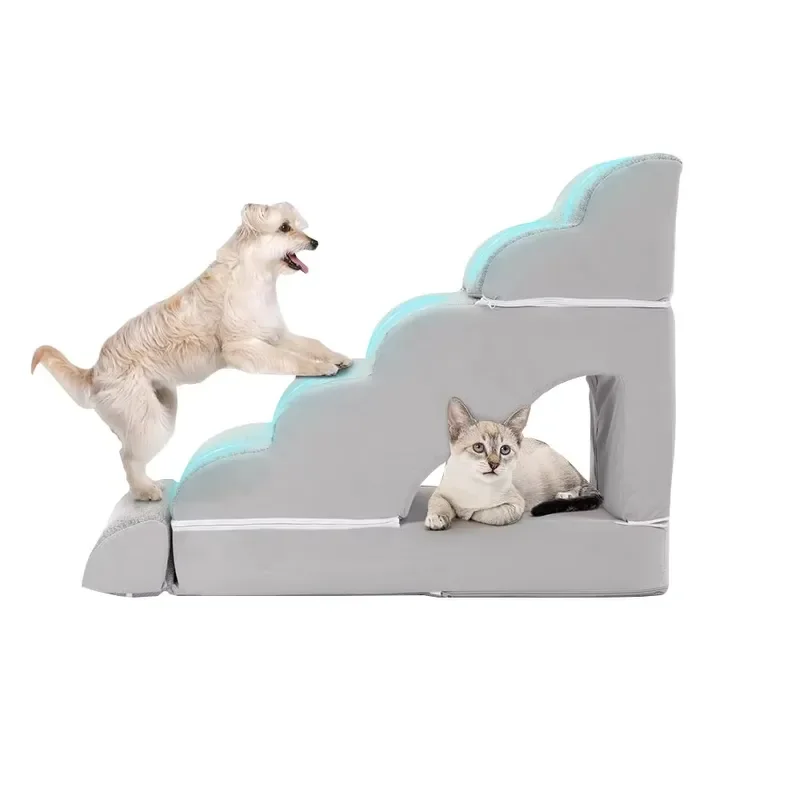 for Non-slip Sturdy Pet Stairs 6 Steps Soft Foam Splicing Dog Step High Bed Dog Stairs