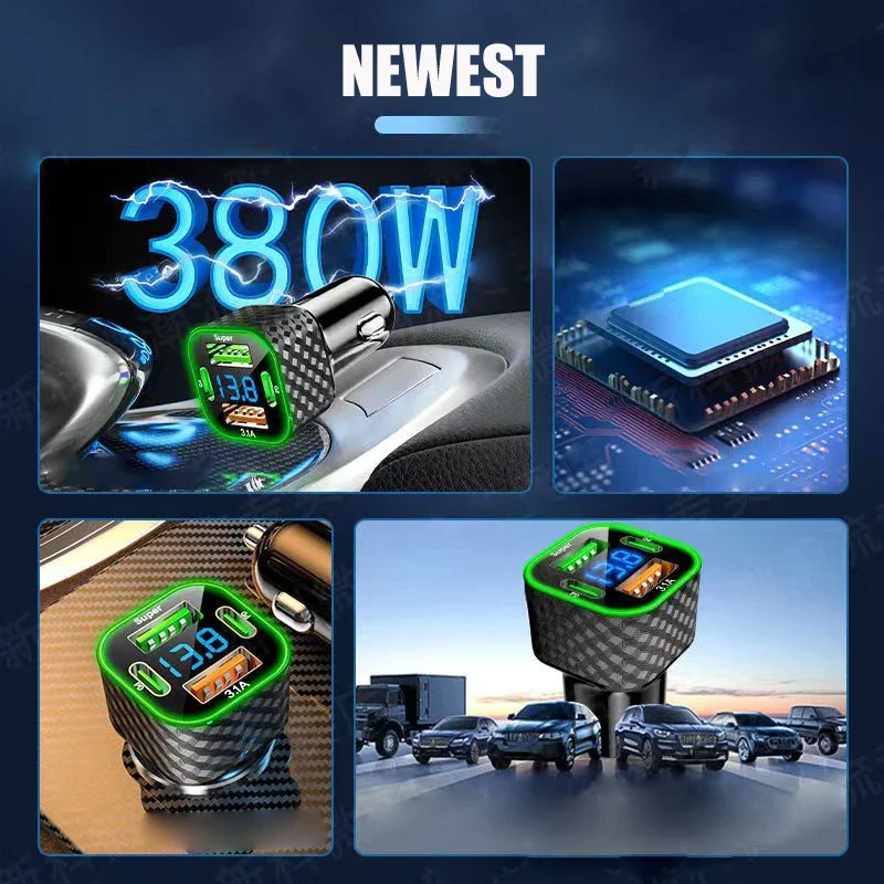Автомобильное зарядное устройство USB C Dual PD 4 в 1 с дисплеем напряжения, адаптер для сверхбыстрой зарядки для iPhone Xiaomi Oppo Vivo Samsung