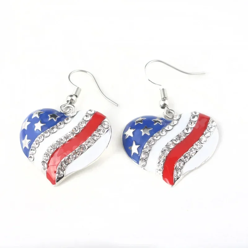 Boucles d'oreilles diamant cloutées pour dames, pantoufles classiques à rayures, lettre pentagramme, coeur d'amour, rouge blanc et bleu, cadeau de remise des diplômes