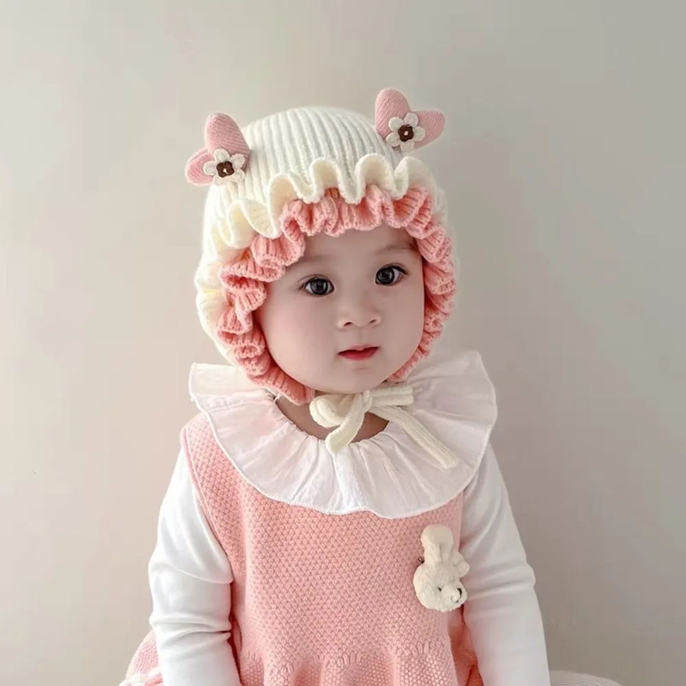 

New Thickened Bonnet Caps Winter Warm Plush Ear Protection Cap Knitted Newborn Beanie Outdoor