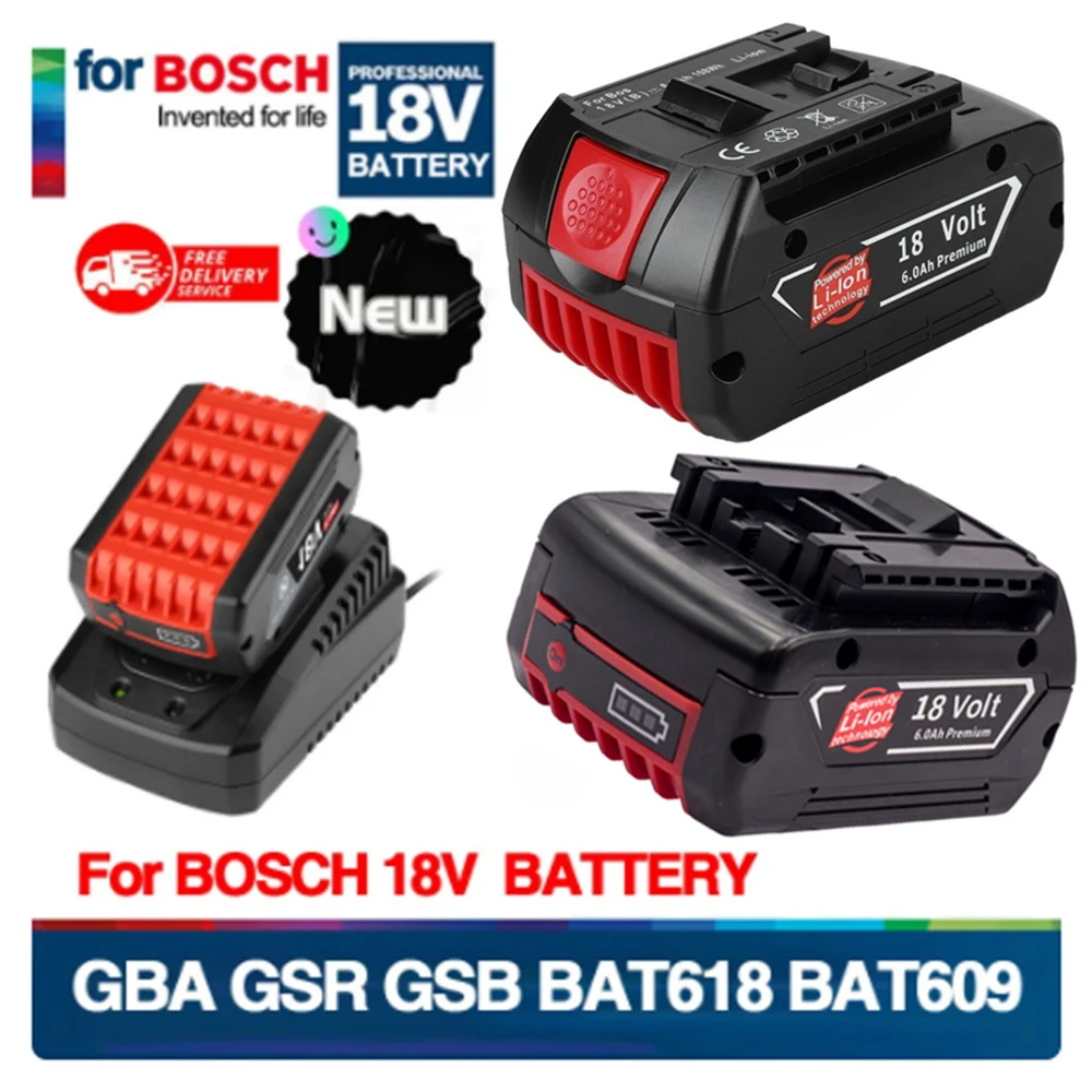 For Bosch 18V 12Ah Lithium Rechargeable Battery Power Tool LED Bat609 Bat609g Bat618 Bat618g Bat614 Bat619 Bat621 Bat620 Charger