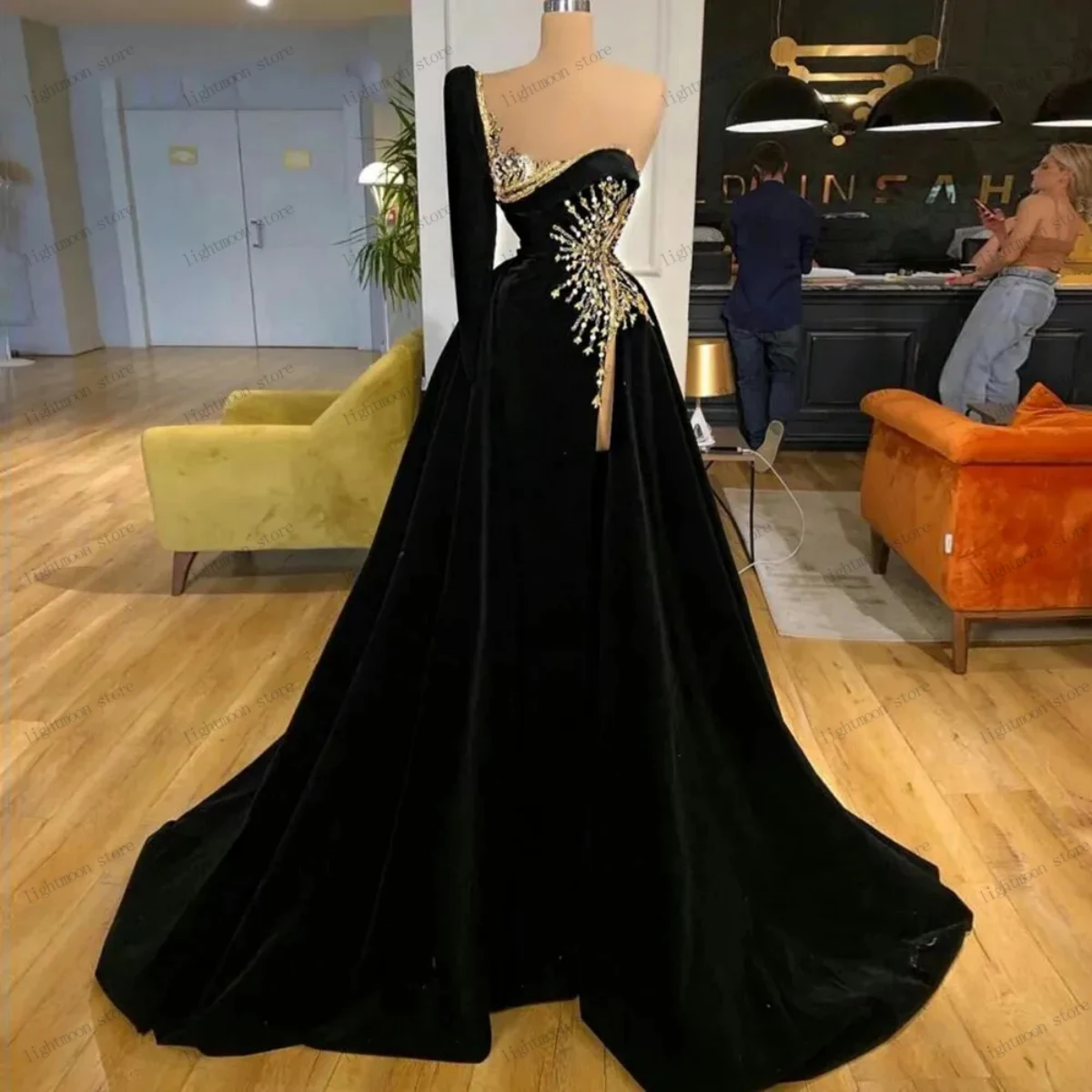 vintage inspired formal dresses Off Shoulder Gothic Burgundy Beaded Velvet Dress With High Slit TAILORING TIME Vintage Style Dresses  WardrobeShop