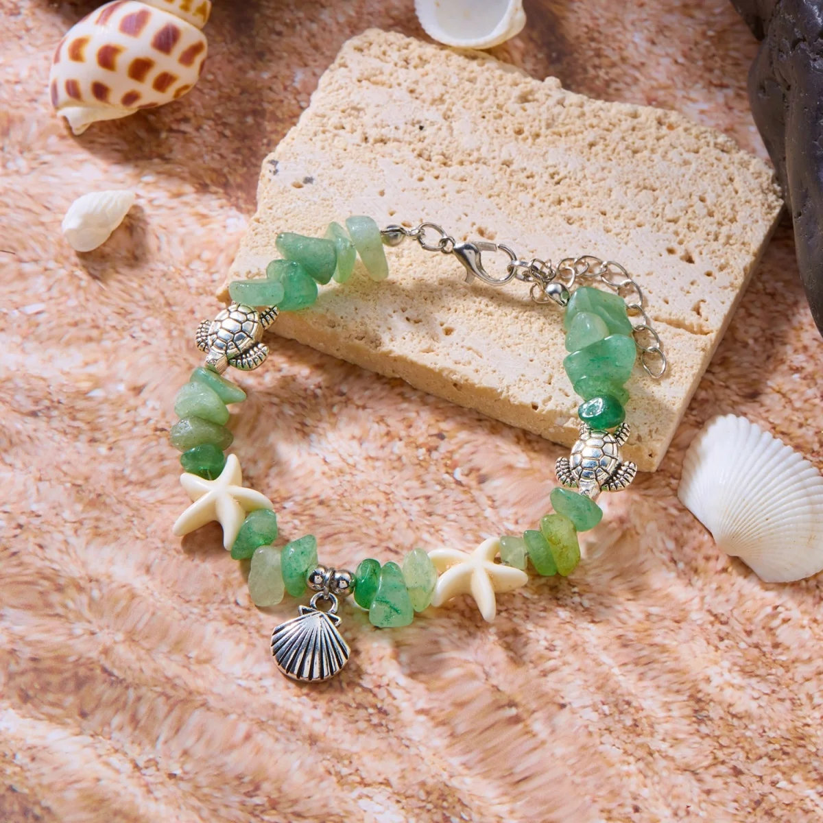 Boho-Armbänder mit zerstoßenen Steinen, Muscheln, Seesternen und Schildkröten für Damen und Herren, Sommer, Strandurlaub, Ozean, Meerestiere, Armreif, Partyschmuck – Detail 22