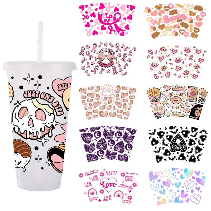 1PCS Sweet Love Autism Eye Libbey Glasses Wraps Bottles Cold Cup Can Waterproof Decals Sticker UV DTF Cup Wrap Transfers 24 OZ