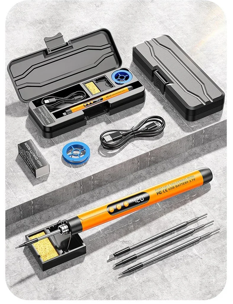 

Cordless USB Digital Soldering Iron Adjustable Temperature 300-450℃ Type-C 1000mAh Battery Intelligent Solder Welding Iron Tool