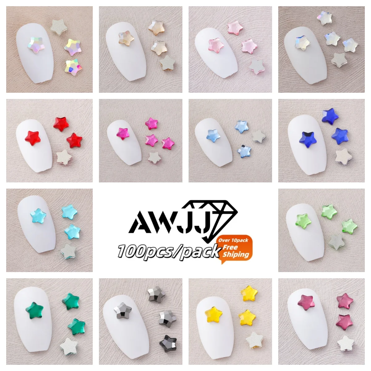 AWJJ 100pcs 6mm Star-Shaped Self-Adhesive Nail Art Rhinestone Shiny Nail Diamonds - Ideal Manicure Materials for Stunning Nails