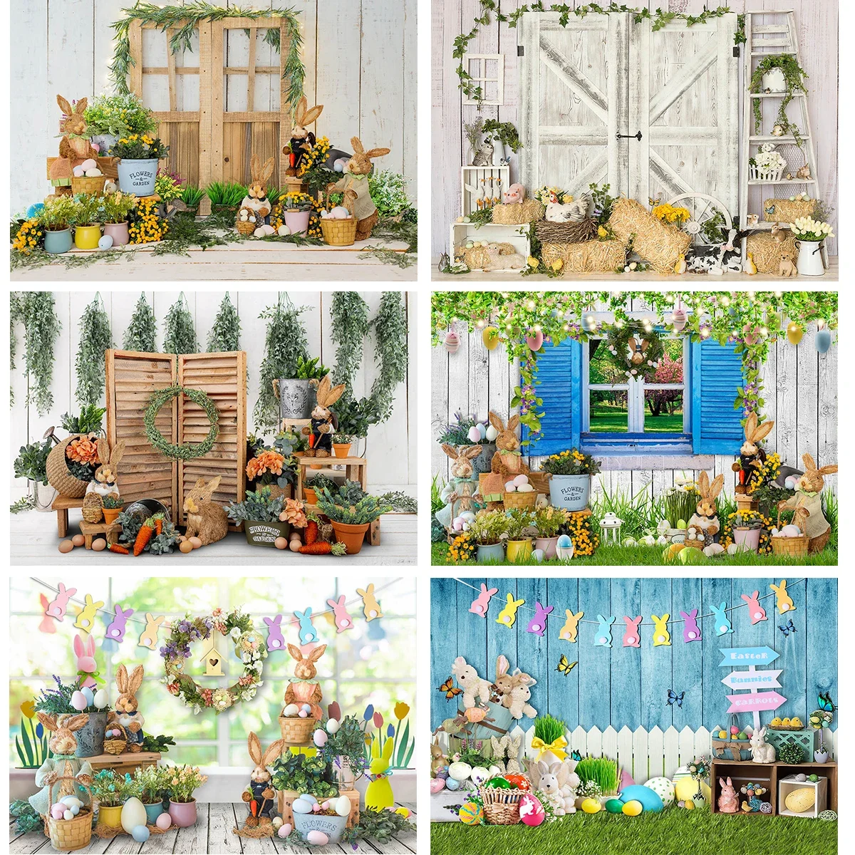 Mocsicka primavera Pascua pared de madera fotografía telón de fondo niño Festival cumpleaños conejo Floral pastizales retrato de bebé fondo