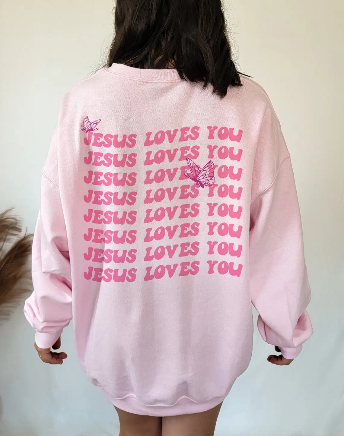 

Jesus Loves You Butterfly Christian Sweatshirt vintage Women Long Sleeve jumper bible verse Pullovers Streetwear