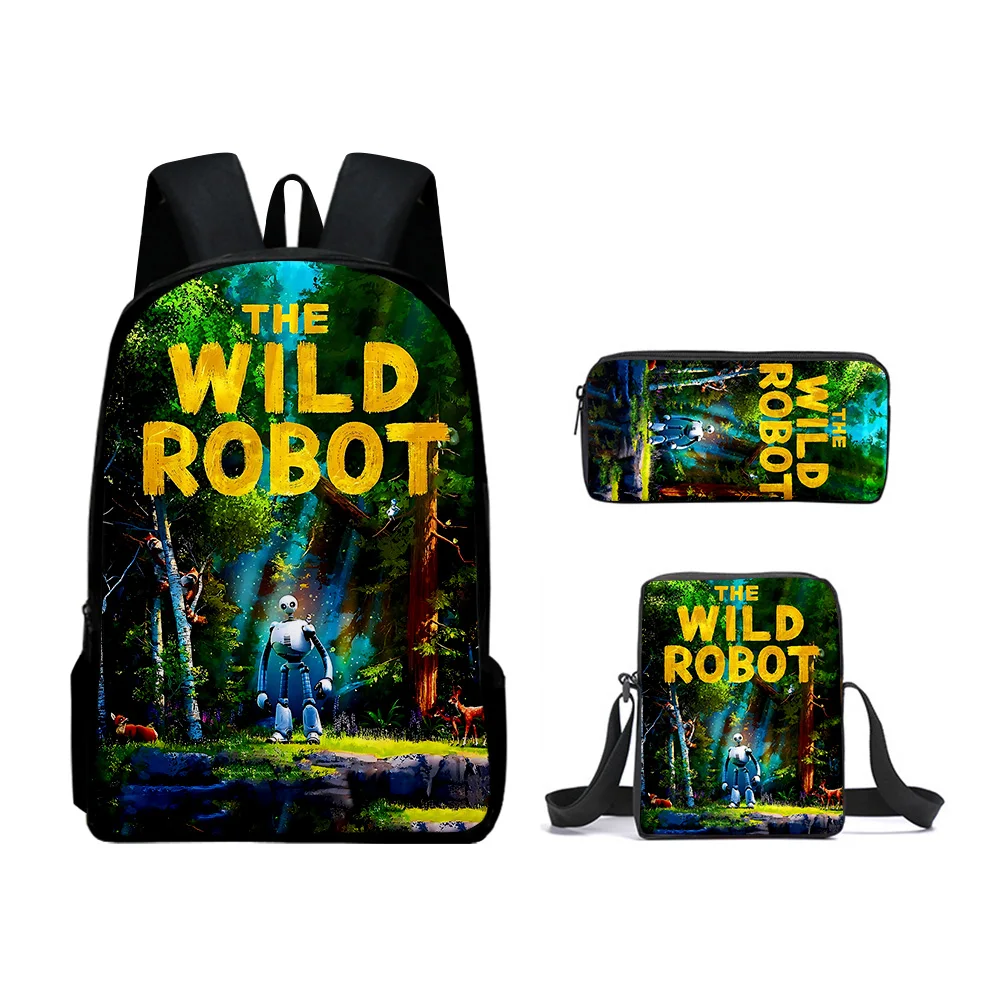 Hip Hop novedad juvenil The Wild Robot impresión 3D 3 unids/set bolsas de viaje para estudiantes mochila para ordenador portátil bolso de hombro estuche para lápices