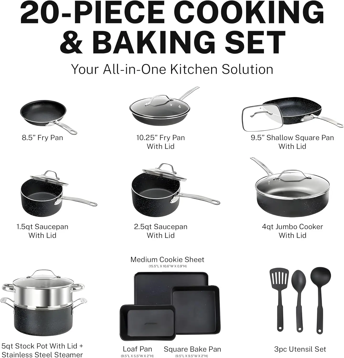 20 Pc Kitchen Pots and Pans Set Non Stick Cookware Set,Diamond Coated Non Toxic Cookware Set, Oven & Dishwasher Safe