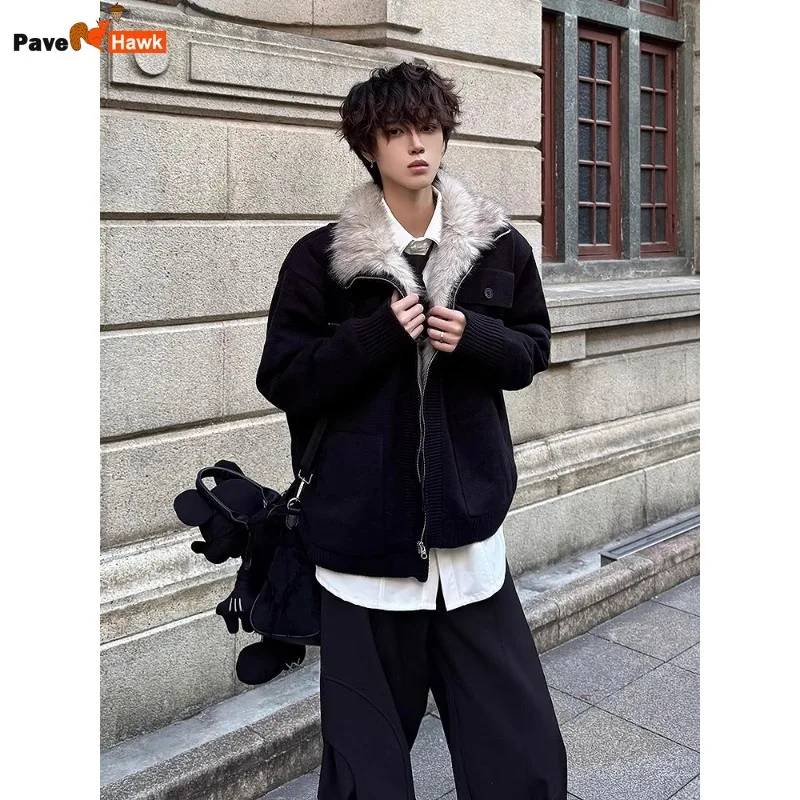 Winter Fleece High Street Parkas Mens Thicken Warm Japanese Casual Knitted Cotton Jackets Zipper  Fashion Hooded Coats New