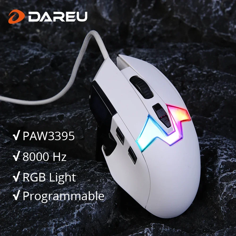 

DAREU A980 Wired Gaming Mouse 8000Hz 26000 DPI PAW3395 RGB Optical Sensor Ergonomic Programmable Mice for PC Laptop Gamer