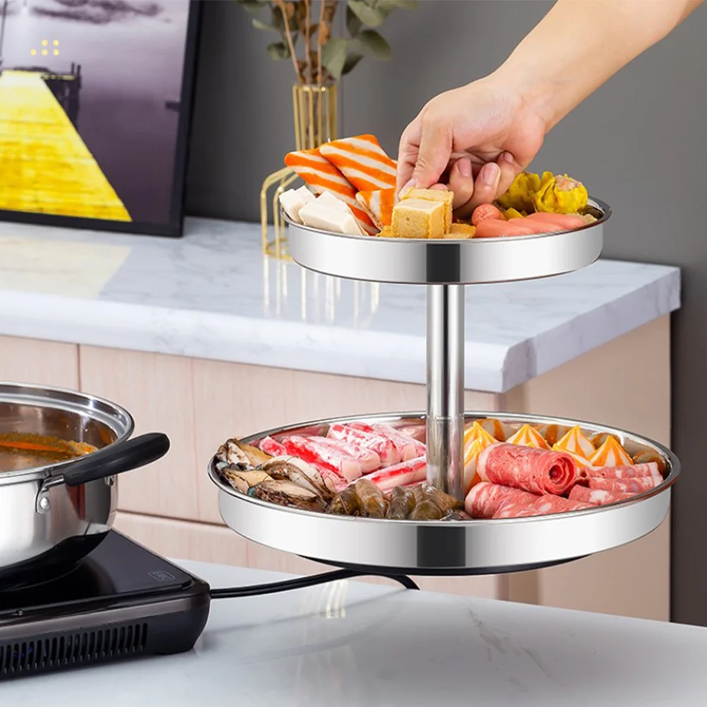 

Double-Layer Fruit Plate Rotatable Food Tray for Home Hot Pot Snack Dessert Serving Organizer Fruit Plate