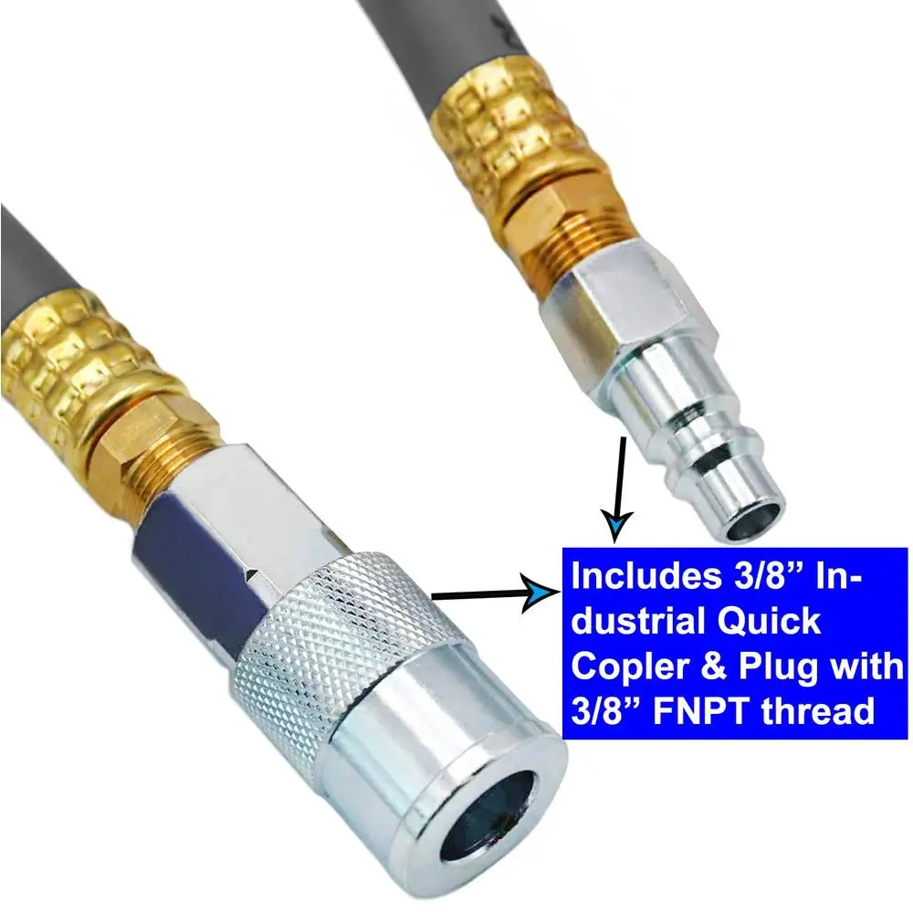 Manguera de aire híbrida 50 pies 1/2 pulgadas I.D 300 PSI Accesorios de latón ligeros resistentes a torceduras Adaptadores de durabilidad y flexibilidad Aire resistente