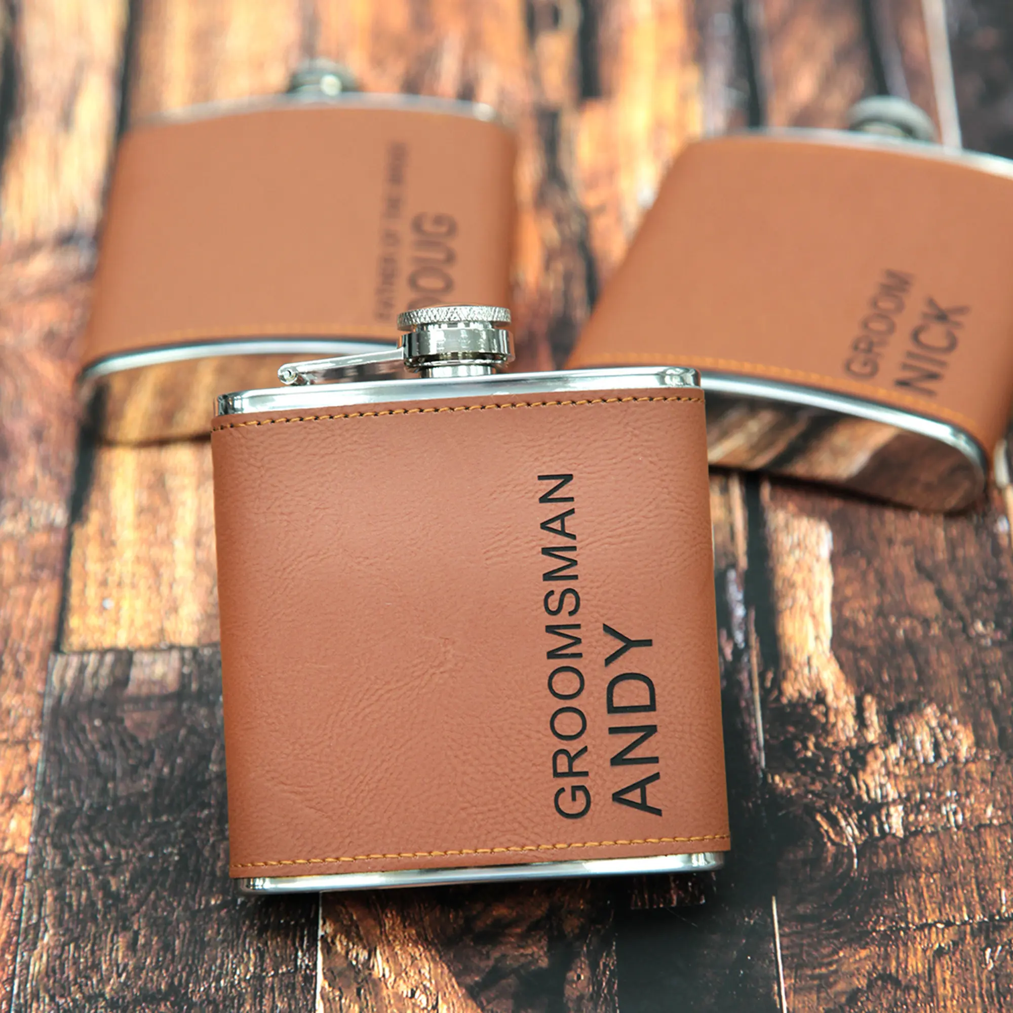 

Personalized Leather Hip Flask, Customized Logo, Stainless Steel, Best Man Groom Gift, Wedding Favors, 6oz