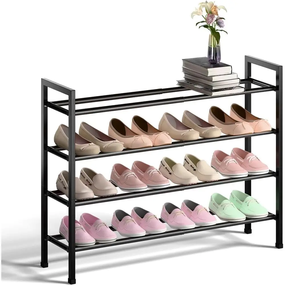 

4-Tier Expandable Shoe Rack or Closet, 18“-33” Adjustable Shoe Rack or Small Space, Small Shoe Organizer or ront Door, Sturdy Me