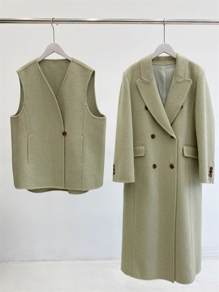 

High-end Two-piece Double-sided Cashmere Coat Women Mid-length New Korean Loose Warm Waistcoat Lael Woolen Coat Autumn Winter