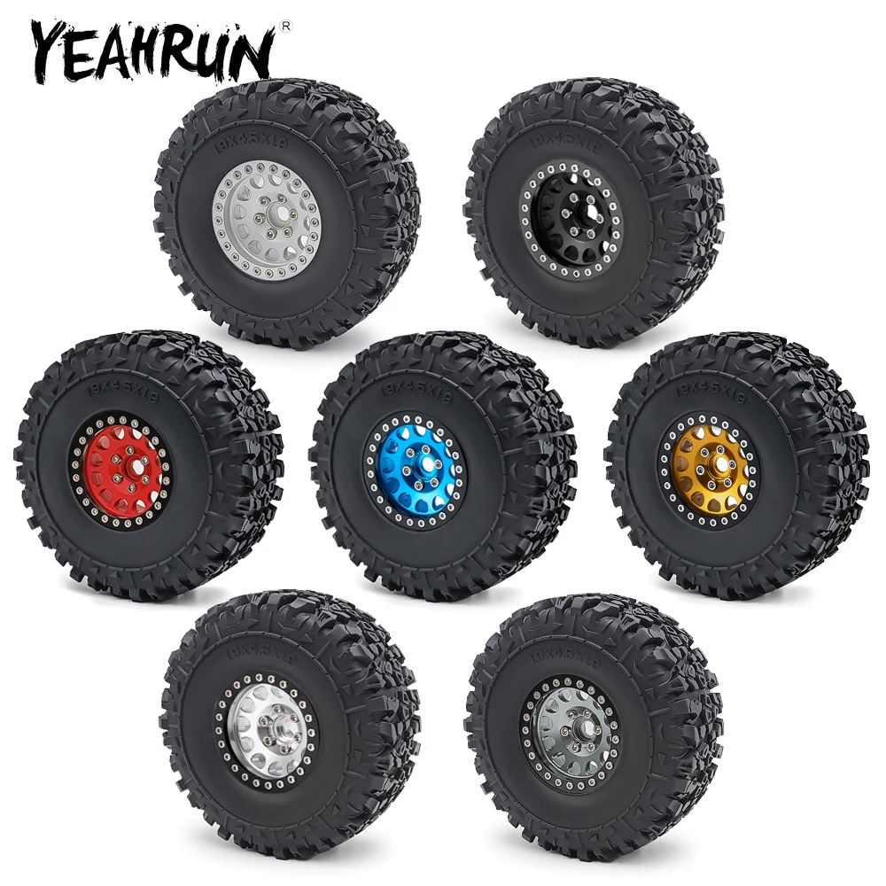 YEAHRUN 1.9 inch Beadlock Aluminum Alloy Wheel Rims w/114mm Rubber Tires for Axial SCX10 D90 TRX-4 CC01 1/10 RC Car Truck Model