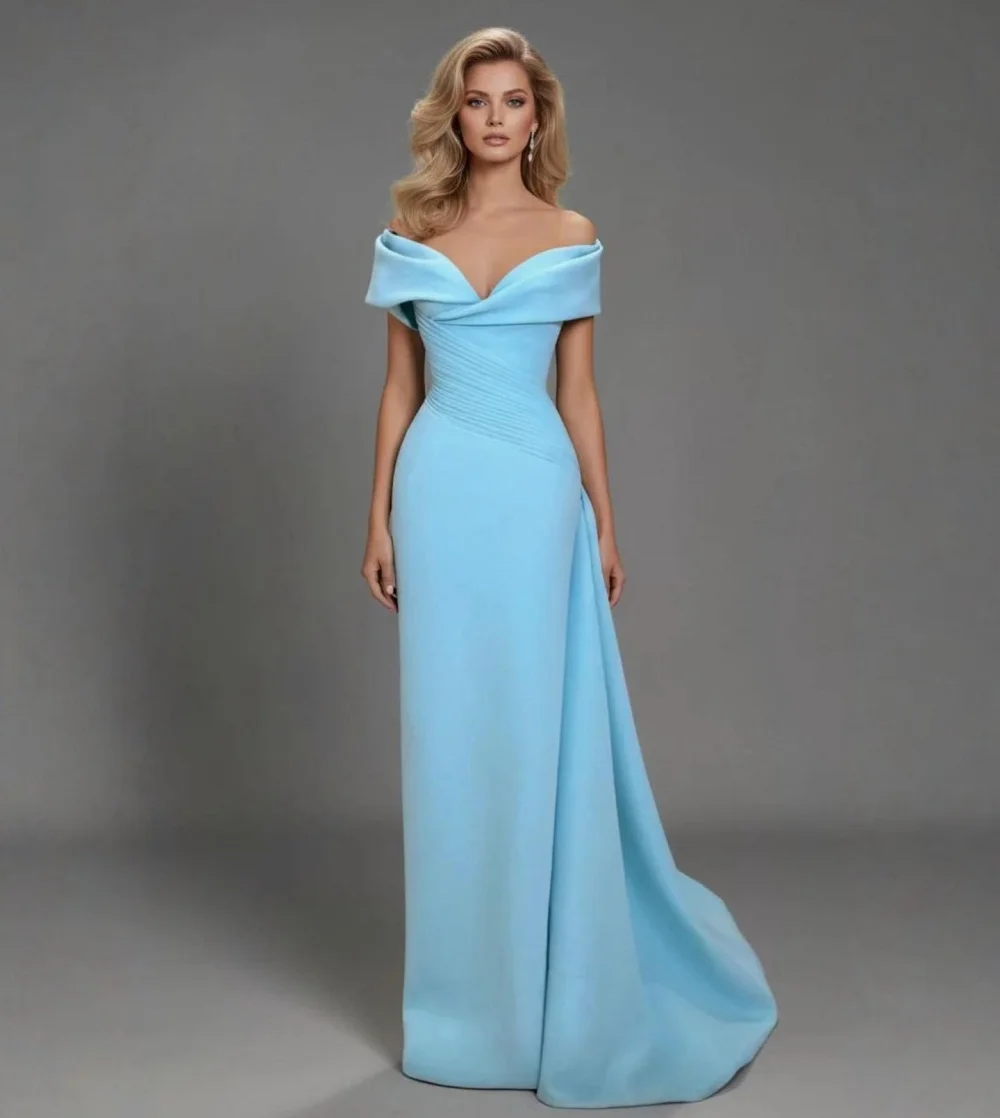 Customized Temperament Pleat Party Dresses Off-the-shoulder Straight Long Dresses Formal Evening Dress Modern Style