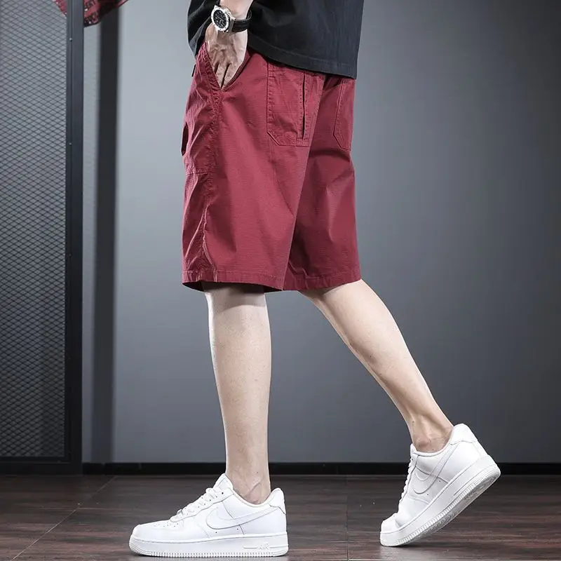 

Vibrant Red Breathable Seasonal Stylish Baggy Male Utility Leisure Bermuda Shorts New Design Warm Climate Street Fashion