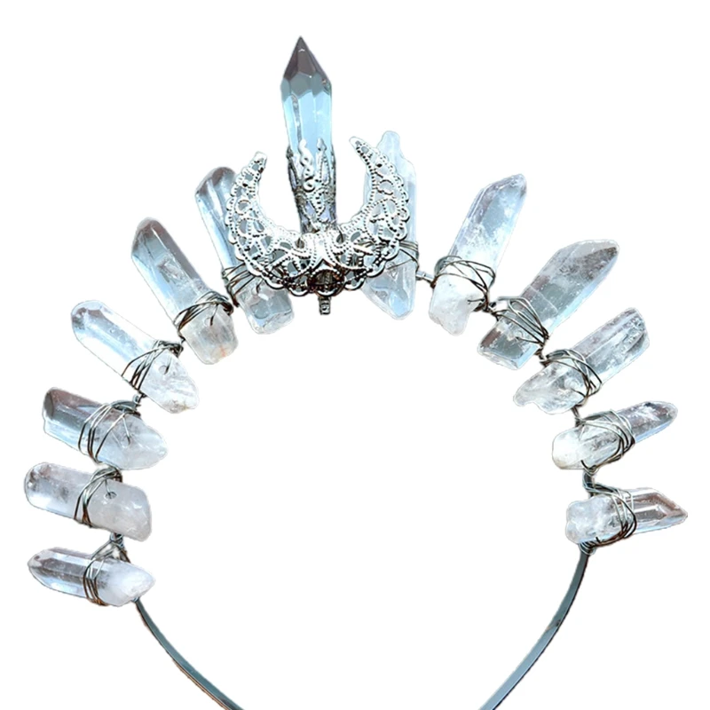 Irregular Crystal Headband for Raw Stones Princess Headpiece Stretchable L N58F