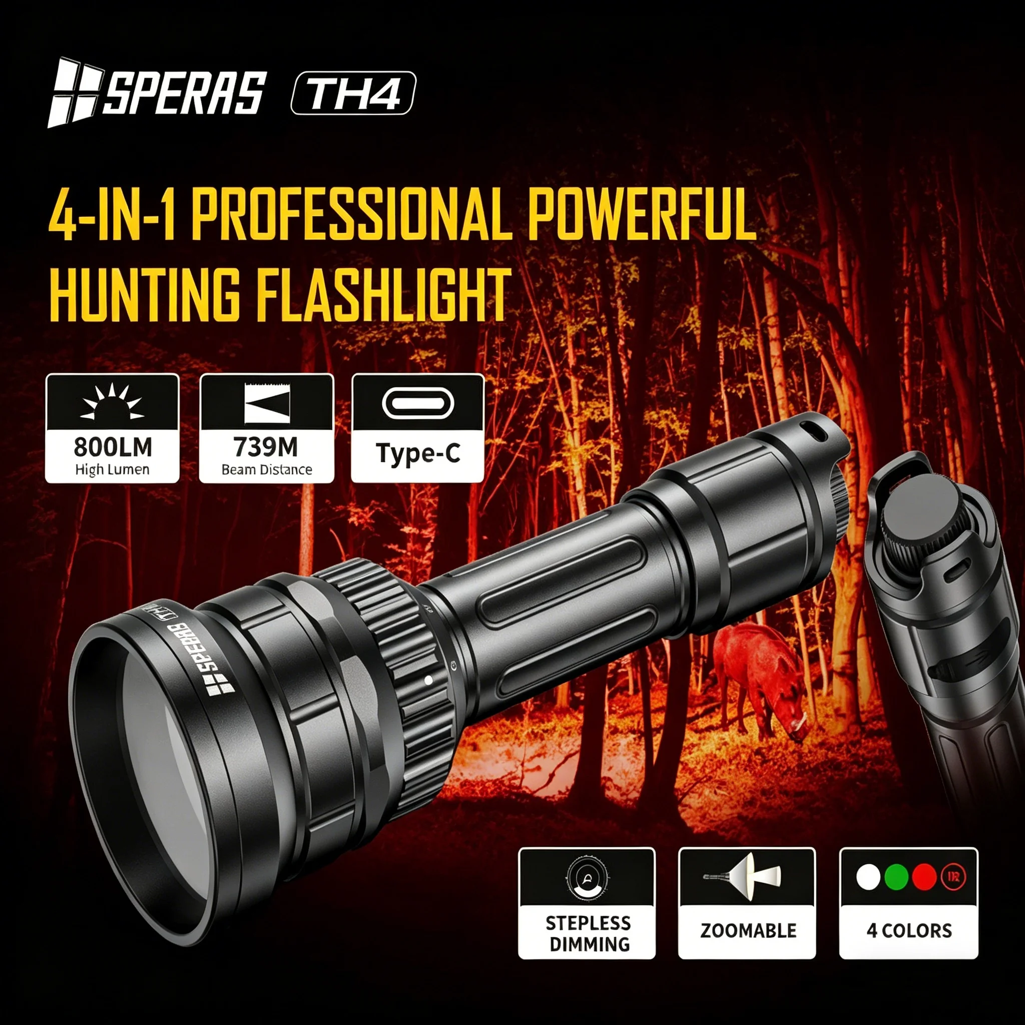 

Фонарь для охоты SPERAS TH4 4-в-1 с регулируемым фокусом и диммированием