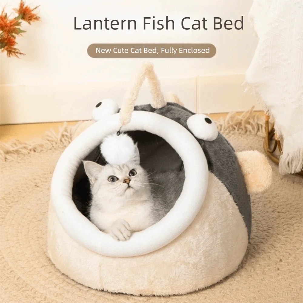

Universal Cartoon Lantern Fish Cat Bed Warm Cozy Cat House Tent Soft Washable Pet Sleeping Bed Four Seasons