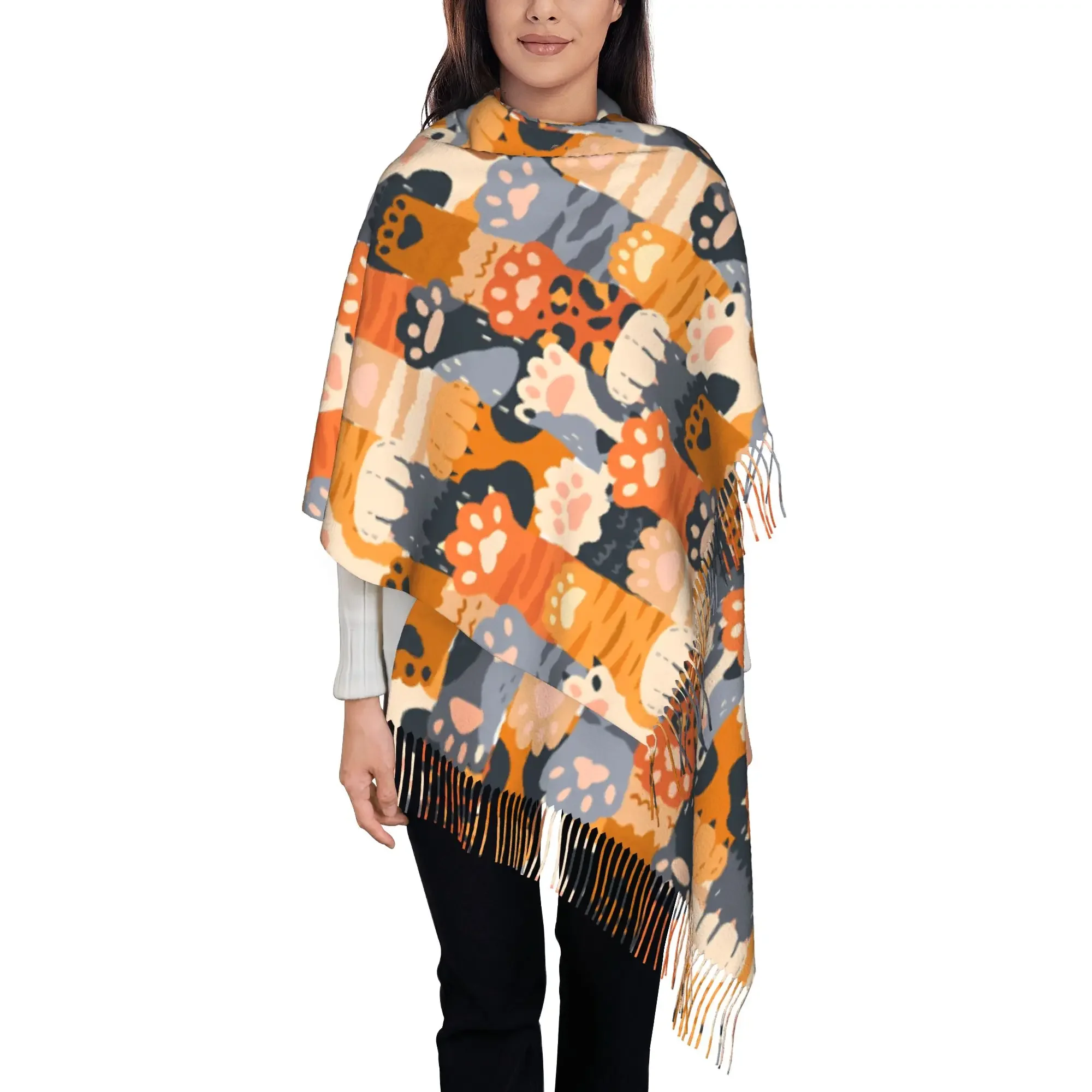 Halloween Cat Skull Autumn Scarf Women Winter  Shawls Warm Blanket Wraps  Female Foulard Bandana Thick Scarves