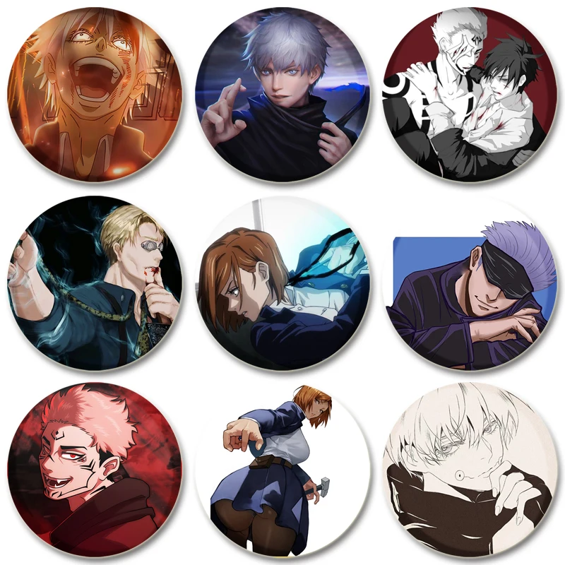 

32/44/58mm Anime Jujutsu Kaisen Memorial Pins Badges Handmade Tinplate Brooch for Backpack Clothes Chest Ornament Gifts