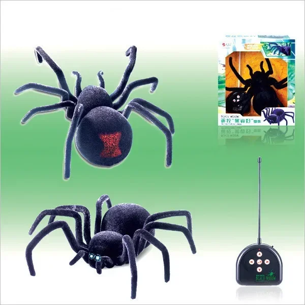 [ Funny ] Electronic pet Remote Control flash tarantula Eyes Shine smart 4Ch RC black Spider toy Tricky Practic Jokes model toys