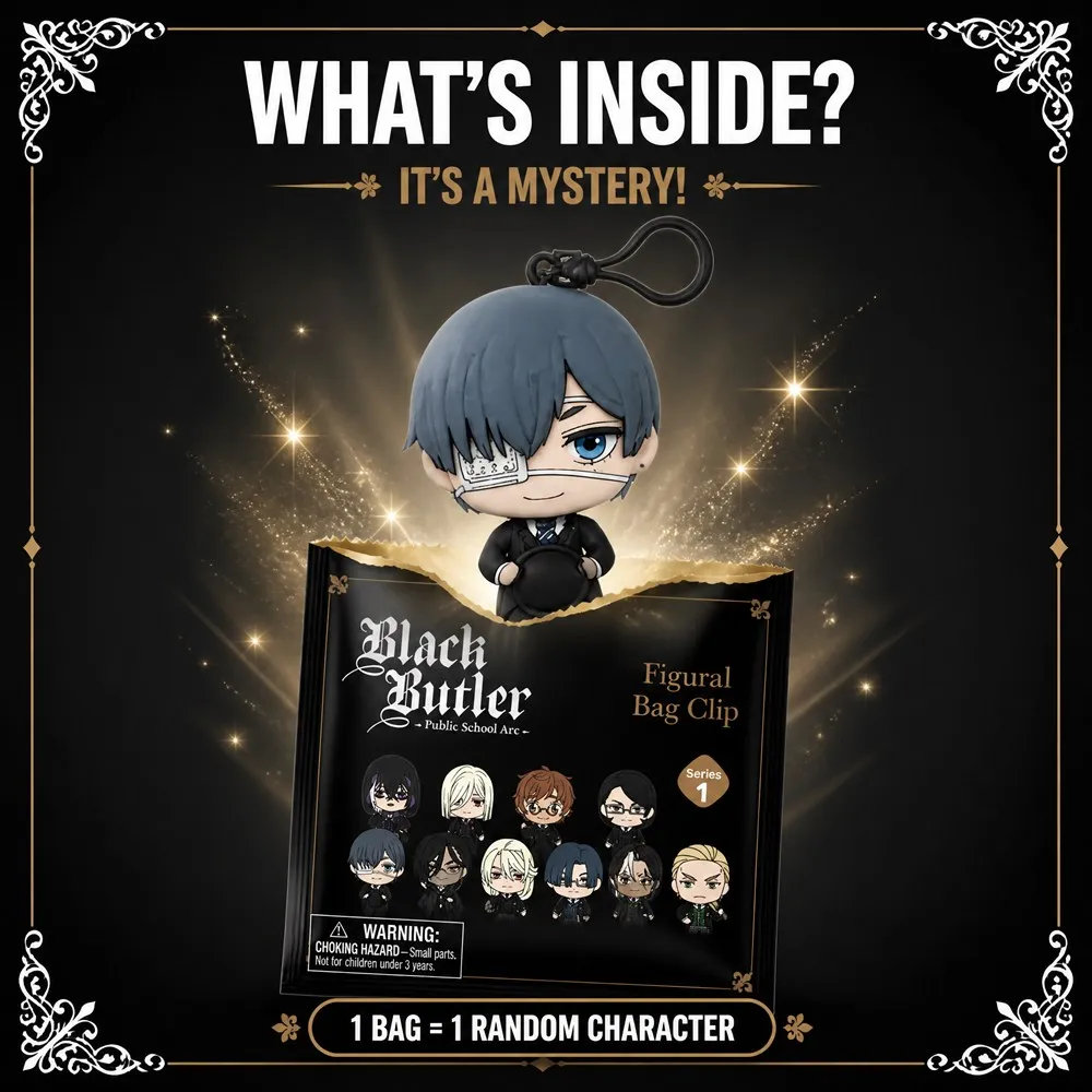 Black Butler Public School Arc 3D PVC Tasclip Sleutelhanger Blind Bag Mystery Box Anime Chibi Poppenhanger Rugzak Charm Cadeau