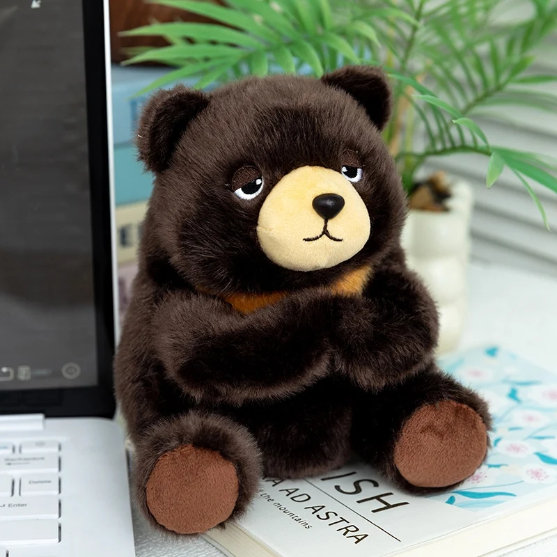 Cute Sitting Serious Expression Animals Plush Toy Fox Bear Elephant Hippo Stuffed Home Office Tablemate Doll Birthday Gift