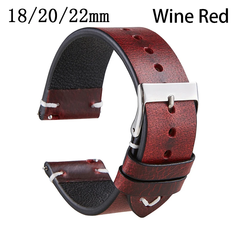 Retro Cowhide Watchbands Oil Wax Leather Handmade Watch Bracelet Coloful 18mm 20mm 22mm Italian Watchband Accessories