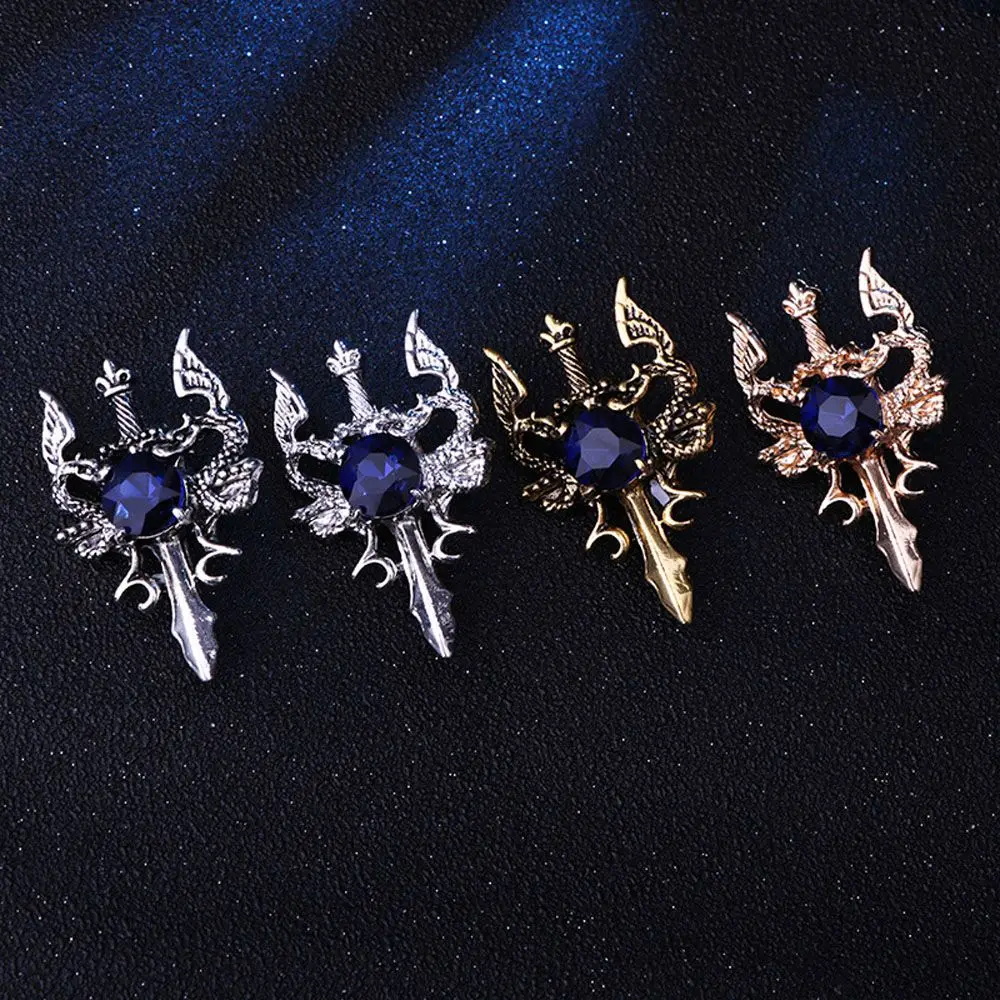 Collar Clothing Luxury Dragon Lapel Pins Animal Sword Rhinestone Corsage Accessories Brooch Pins Jewelry