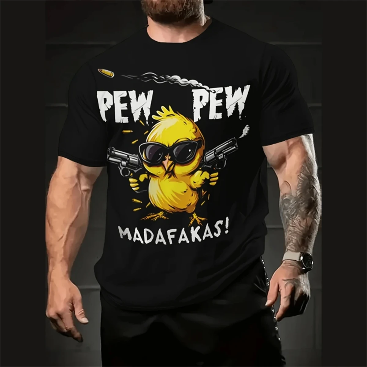 

Men's fashionable cartoon duck T-shirt summer short sleeved pullover loose fit suitable for outdoor activities/daily commuting