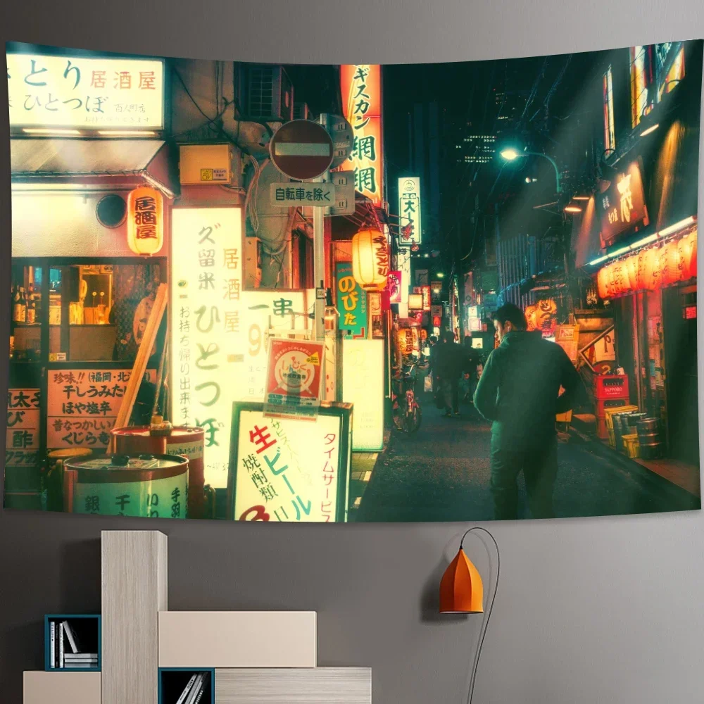 Tokyo Metropolitan nightlife tapestry Japanese wall hanging bedroom home decor Bohemian decorative Hippie printed sheet