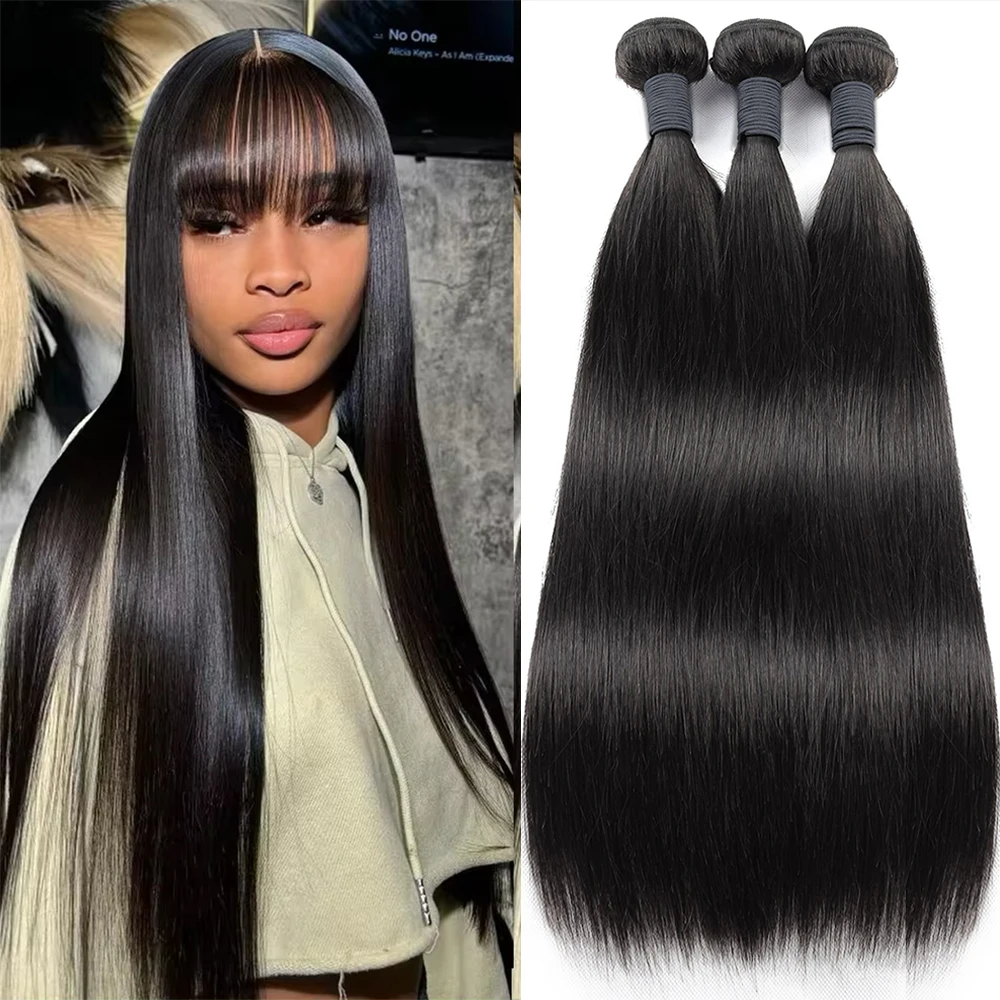 Natural Black Brazilian Straight 100% Human Hair 38 40 Inches Long Thick Hair Bundles Unprocessed Remy Hair Extension